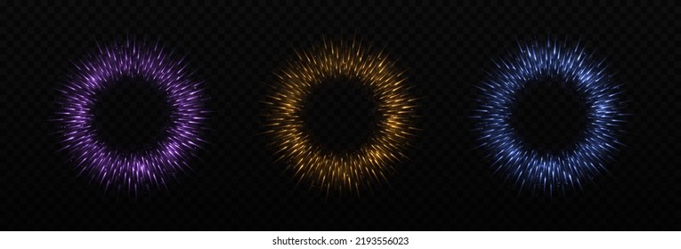 Set of luxury background with color bright rays. Dynamic sparkles lines. Circle bright rays star light.