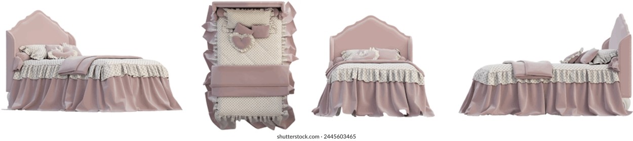 Set of luxury bed isolated on transparent background. 3D render