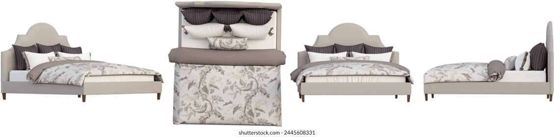 Set of luxury bed isolated on transparent background. 3D render