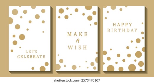 Set of luxury birthday cards on a white background. Modern gold and white design. Golden elegant geometric pattern, gold line on light background. Premium design illustration for birthday party.