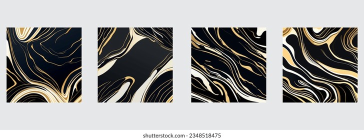 Set of Luxury Black and Gold Marble texture background vector. Panoramic Marbling texture design for Banner, invitation, wallpaper, headers, website, print ads, packaging design template.