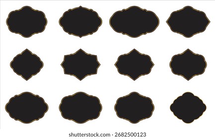 Set of Luxury Black Ornamental Frames with Golden Border Design