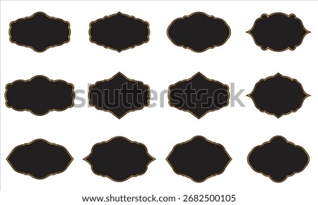 Set of Luxury Black Ornamental Frames with Golden Border Design