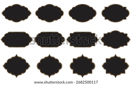 Set of Luxury Black Ornamental Frames with Golden Border Design