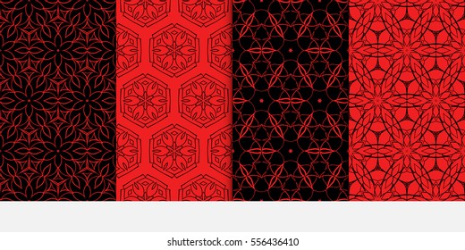set of luxury black, red color seamless floral decorative pattern. Vector illustration. For invitation, template, wallpaper