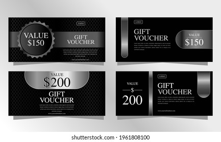 set of luxury black and silver gift voucher templates, coupon designs, certificates, ticket templates, ready to edit and use.