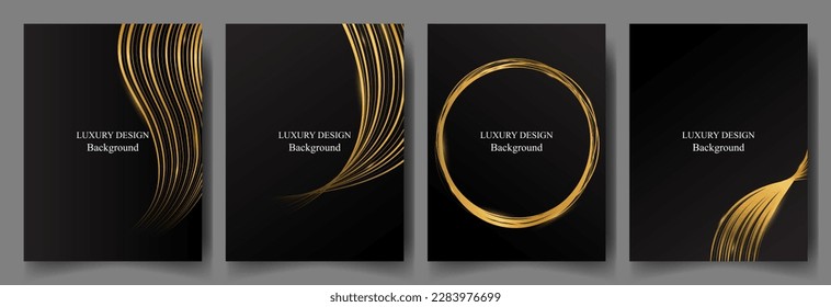 set lujoso vector de fondo de diseño de líneas doradas brillantes y negras. tema elegante de lujo