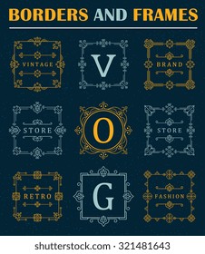 Set of luxury Borders and Frames. Business sign, symbol, identity for Restaurant, Royalty, Boutique, Hotel, Heraldic, Jewelry, Fashion