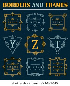 Set of luxury Borders and Frames. Business sign, symbol, identity for Restaurant, Royalty, Boutique, Hotel, Heraldic, Jewelry, Fashion