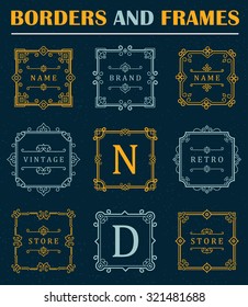 Set of luxury Borders and Frames. Business sign, symbol, identity for Restaurant, Royalty, Boutique, Hotel, Heraldic, Jewelry, Fashion