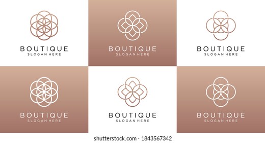 Set of luxury boutique and flower logo design template 