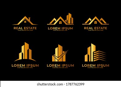 Set of luxury building construction logo template design concept. Real estate and architecture logo vector.