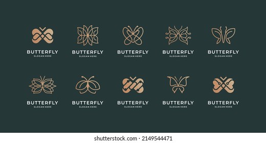 Set von luxuriösen Schmetterling Logo Design Inspiration. Minimalistisches Schmetterlingskonzept, Farbverlauf-Farbdesign.