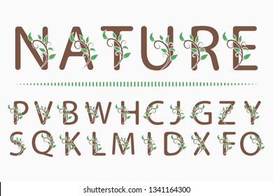 Set of Luxury Capital Letters. Decorative Floral Monograms. Branch with Leaves. Calligraphic Logo Template. Good for Design of Inscriptions, Pages, Stickers, Signage, Labels, Cards Vector illustration