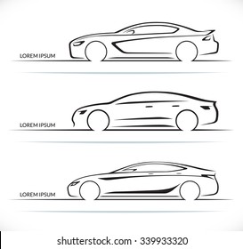 Set of luxury car silhouettes. Side view of four-door sedan. Vector illustration