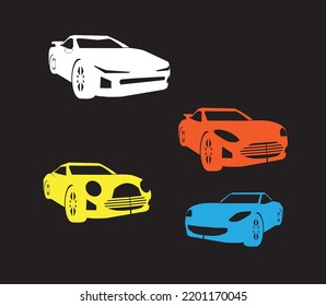 Set of luxury car, vector illustration, isolated on black background. EPS 10.