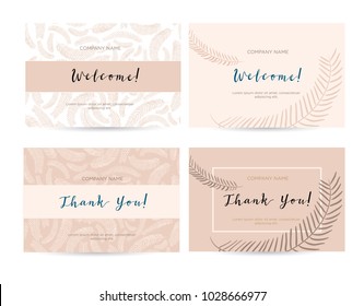 A set of luxury cards with the words of gratitude. Design template of business cards with floral elements for the hotel, beauty salon, spa, restaurant, club. Vector illustration