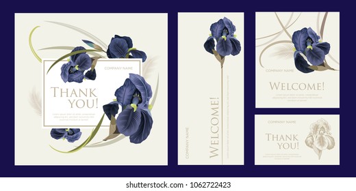 A set of luxury cards with the words of gratitude. Design template of business cards with floral elements for the hotel, beauty salon, spa, restaurant, club. Vector illustration