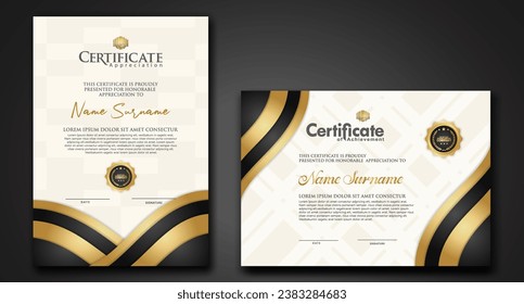 Set Luxury Certificate template with shadow effect on overlap layers and cream color on pattern background. For award, business, and education needs. vector illustration