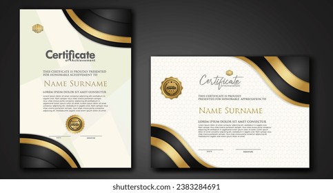 Set Luxury Certificate template with shadow effect on overlap layers and cream color on pattern background. For award, business, and education needs. vector illustration