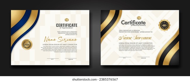 Set Luxury Certificate template with shadow effect on overlap layers and cream color on pattern background. For award, business, and education needs. vector illustration