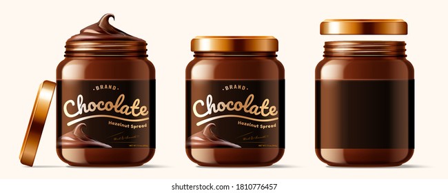 Set of luxury chocolate spread jars in 3d illustration