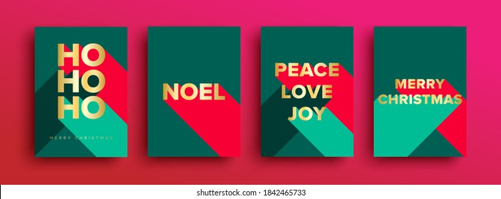 Set of Luxury Christmas Cards - Merry Christmas card set with luxury gold foil typography lettering. Christmas cards or invitation with 'HO HO HO' 'Merry Christmas' ' Noel' 'Peace Love Joy' 