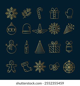 Set of luxury Christmas ornament line element icon collection