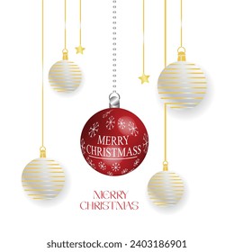Set of Luxury Christmas red bauble ball, golden bauble ball decoration and white background. Vector illustration.