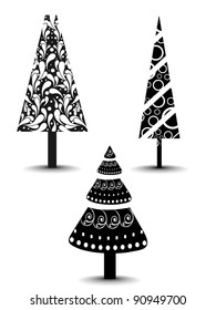 Set of Luxury Christmas trees in black and white color on isolated background for Christmas, New Year & other occasions.