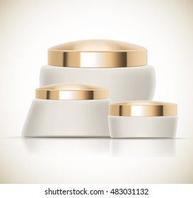 Set of Luxury cosmetic packaging collection with gold cap and blank space for your design isolated vector illustration