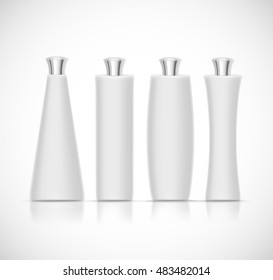Set of Luxury cosmetic packaging collection with silver cap and blank space for your design isolated vector illustration