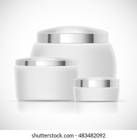 Set of Luxury cosmetic packaging collection with silver cap and blank space for your design isolated vector illustration