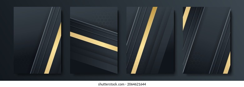 Set of luxury cover templates. Vector cover design for placards, banners, flyers, presentations and cards. Black and gold abstract background collection