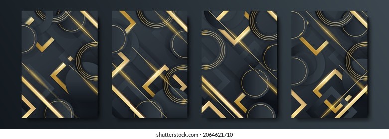 Conjunto de plantillas de portada de lujo. Diseño de portada vectorial para carteles, pancartas, volantes, presentaciones y tarjetas. Colección de fondo abstracto en negro y oro