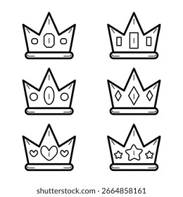 Conjunto de Colecciones de Vector en blanco y negro dibujadas a mano de la ilustración del Doodle de la corona de lujo