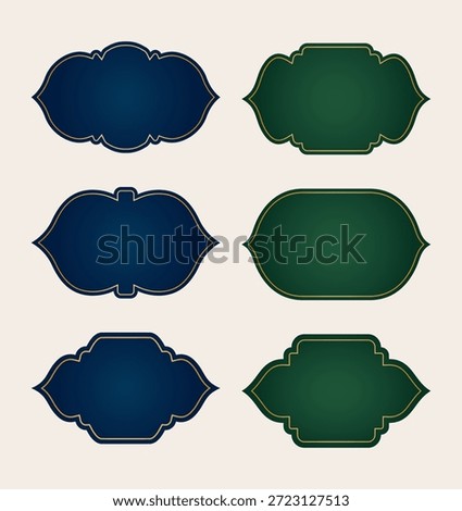 Set of luxury dark blue and green gradient islamic labels with gold outline for product tag