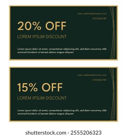 Set of luxury deep green discount voucher templates. Vector illustration