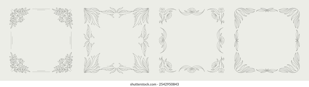 Conjunto de Luxo Quadro Floral Diferente. Elementos Botânicos da Moda. Coleção floral para a arte do convite do casamento, modelo do projeto de salvar o cartão da data. Ilustração de vetor.