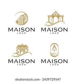 Set of luxury and elegant classic house logo design in gold color. Maison Loo design set