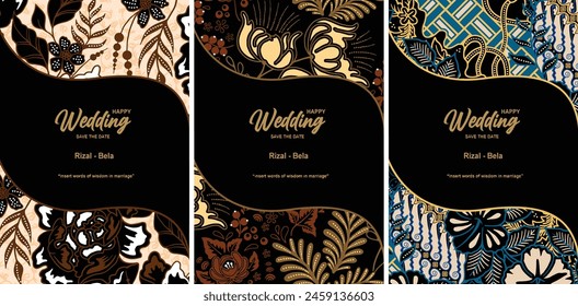 Conjunto de lujosas y elegantes Plantillas de patrón de batik étnico javanés de Vector para, invitaciones, cubiertas de libros, necesidades de impresión