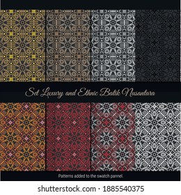 Set Luxury and Ethnic Batik Nusantara. Indonesian batik pattern.