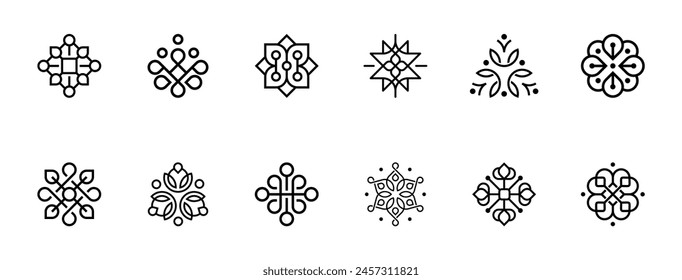 Set of luxury floral ornament with line art icon element.