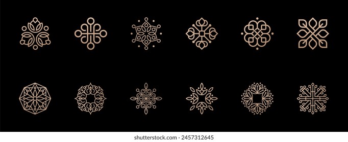 Set of luxury floral ornament with line art icon element.