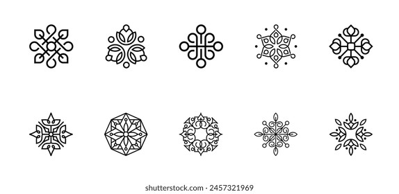 Set of luxury floral ornament with line art icon element.