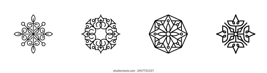 Set of luxury floral ornament with line art icon element.