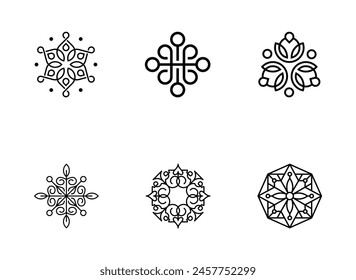 Set of luxury floral ornament with line art icon element.