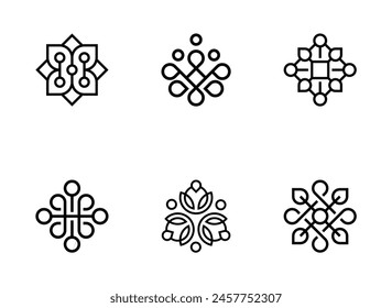 Set of luxury floral ornament with line art icon element.