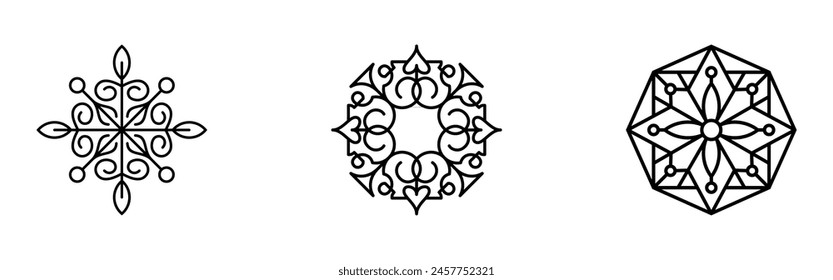 Set of luxury floral ornament with line art icon element.