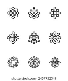 Set of luxury floral ornament with line art icon element.